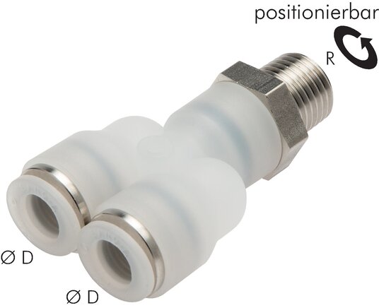 Exemplary representation: Y-push-in-fitting with conical thread, PVDF