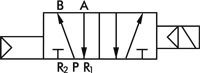 Schematic symbol: 5/2-way solenoid valve with spring return